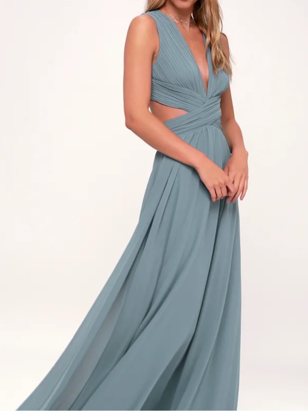 Lulu's Slate Blue Twist-Waist Cutout Maxi Dress